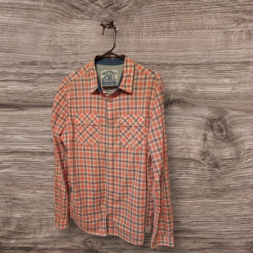Buffalo David Bitton Rockabilly Plaid Patched Elbow Snap Shirt Men's XL Soft